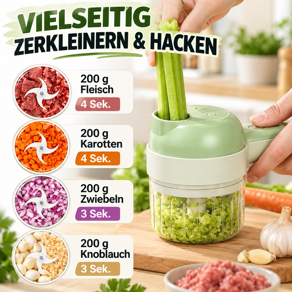 4-in-1 manuelles elektrisches Gemüseschneider-Set, kabellose Multifunktions-Küchenmaschine
