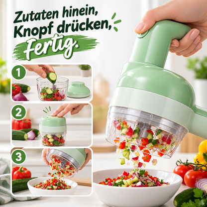 4-in-1 manuelles elektrisches Gemüseschneider-Set, kabellose Multifunktions-Küchenmaschine