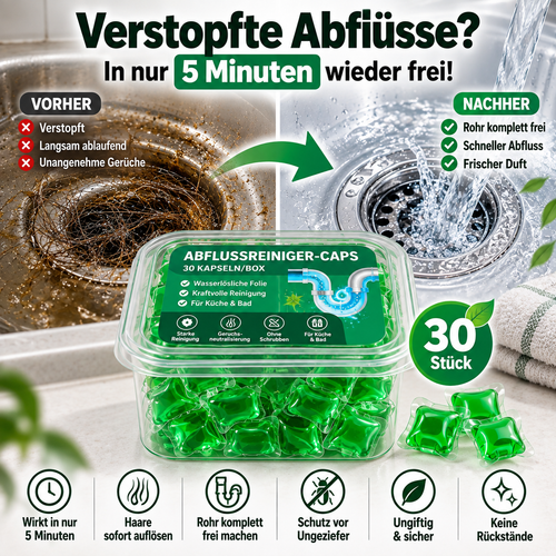 💧 30er Abflussreiniger-Caps – Lösen Haare, Fett & Verstopfungen in nur 5 Minuten