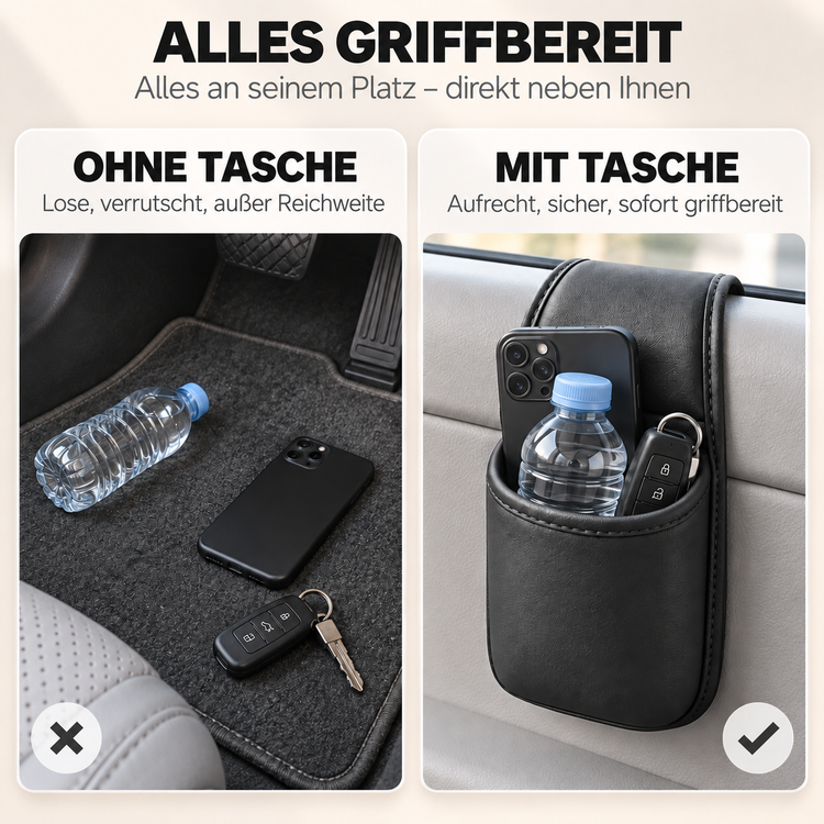 up🥳 2026 Bestseller 🥳 50 % RABATT!🚗 Auto-Tür-Getränkehalter aus PU-Leder – Mehr Platz für Getränke, Handy & Kleinigkeiten