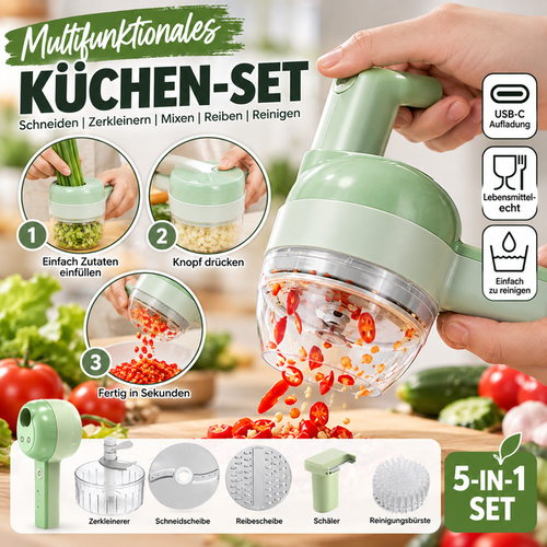 4-in-1 manuelles elektrisches Gemüseschneider-Set, kabellose Multifunktions-Küchenmaschine