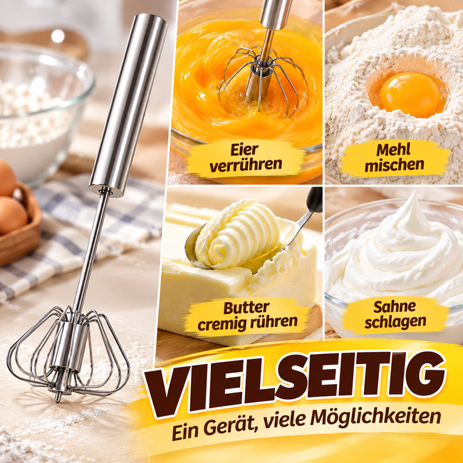 🔥 50% RABATT – Halbautomatischer Edelstahl-Schneebesen – Schnell & mühelos mixen