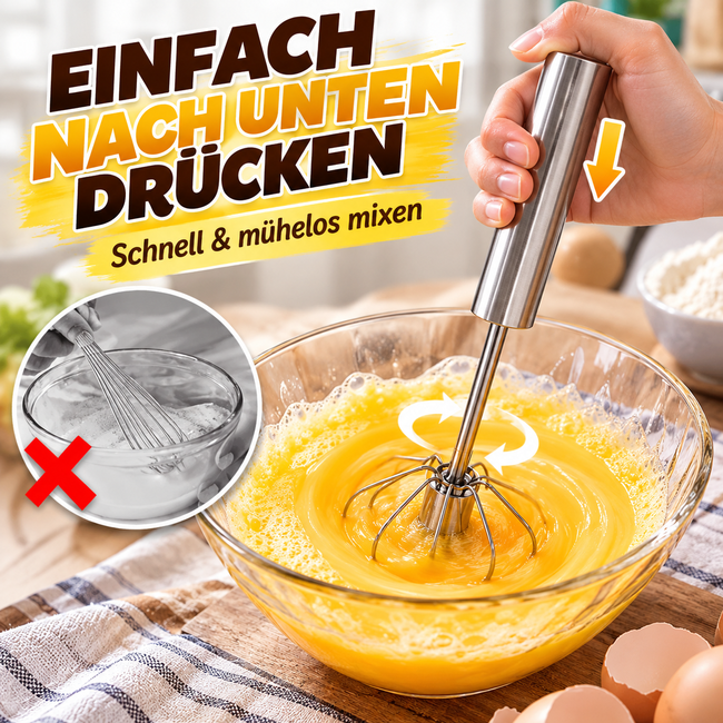 🔥 50% RABATT – Halbautomatischer Edelstahl-Schneebesen – Schnell & mühelos mixen